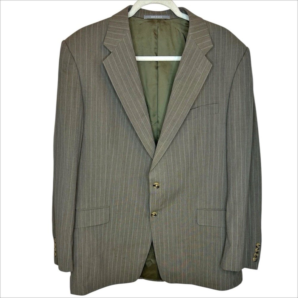 Hickey Freeman Suit Jacket 44R 44 Regular Green Gray Pinstripe 100% Wool Blazer